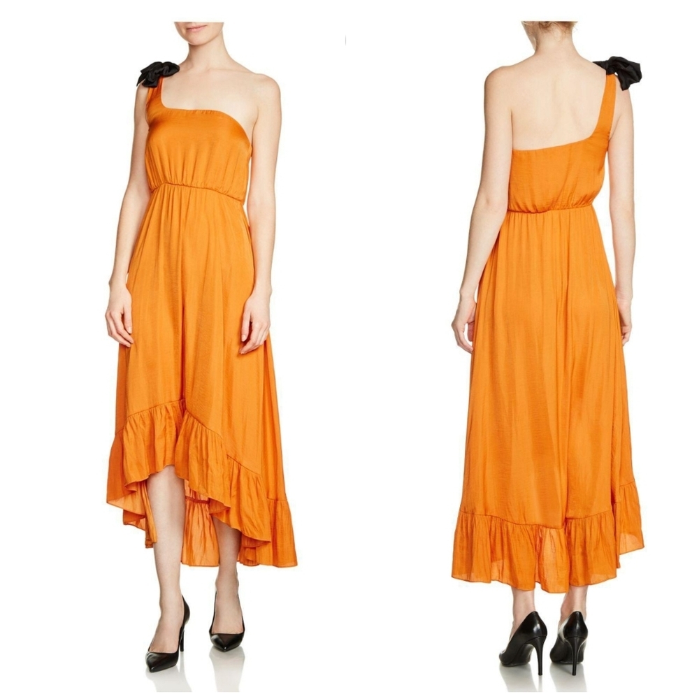 MAJE Rasti one-shoulder satin dress in Jaune sz L